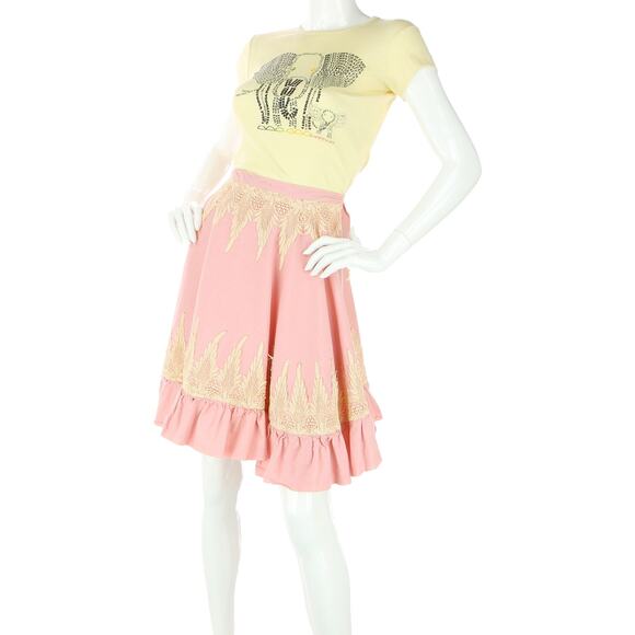 Vintage Pink Ivory Lace Linen Cottagecore Indie Skirt - Picture 4 of 8